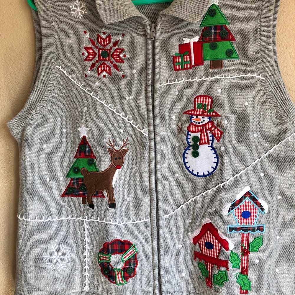 Vintage Christmas Ugly Sweater Zip up Vest size XL - image 3