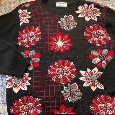 Vintage Size 1X Alfred Dunner Floral Beaded Beige Knit Pullover Sweater