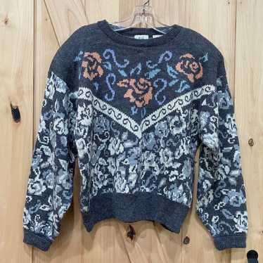 Vintage Gray Floral Sweater - image 1