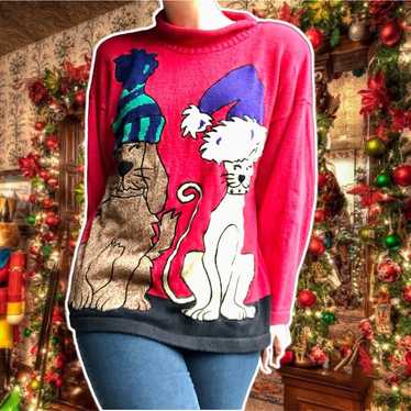 True Vintage 1980s Ugly Christmas Dog and Cat Mock