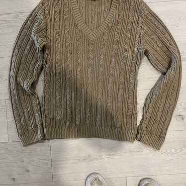 Eli Beige Zip Up Cable Knit Cardigan