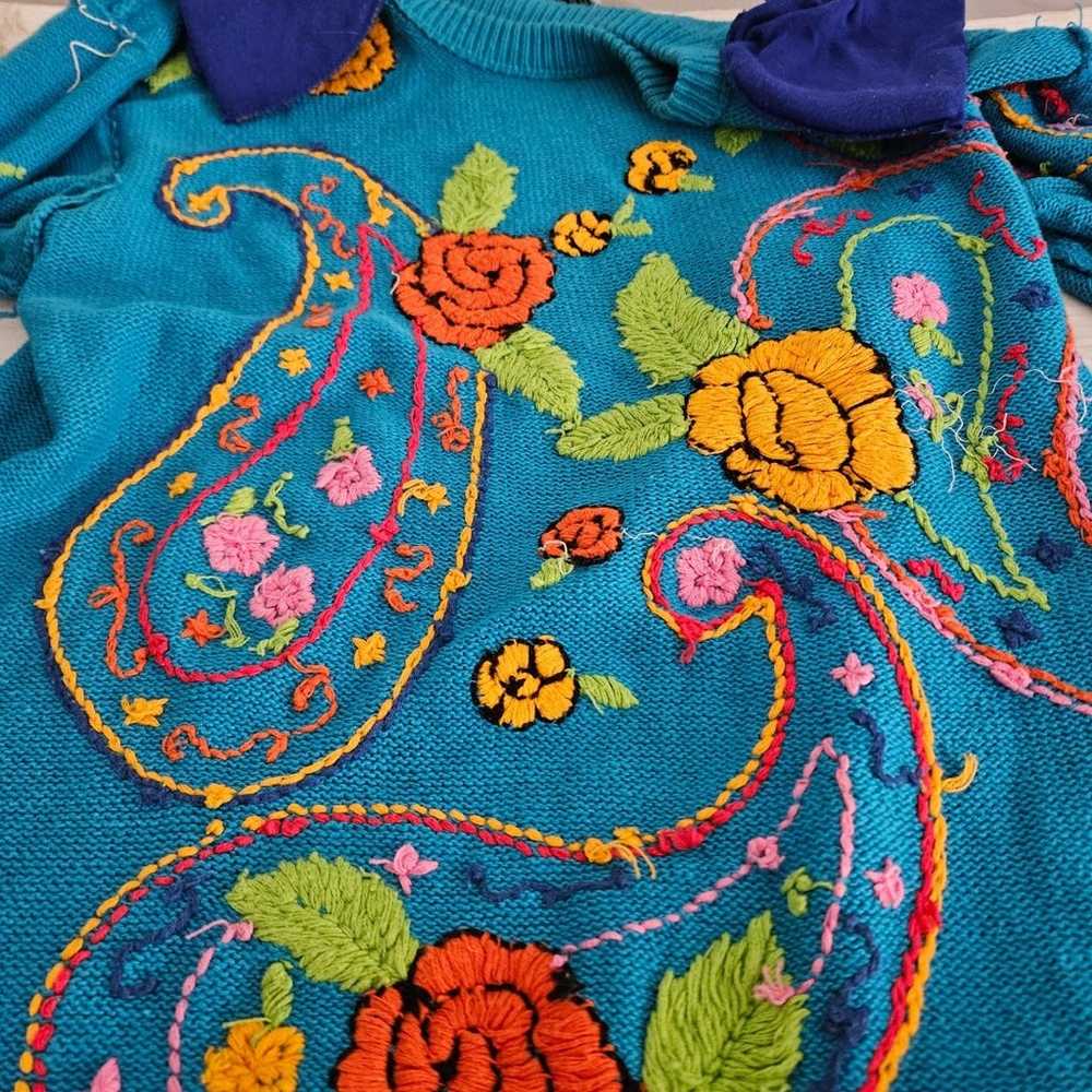 Vtg 80's Western Connection Sweater Turquois Flor… - image 3