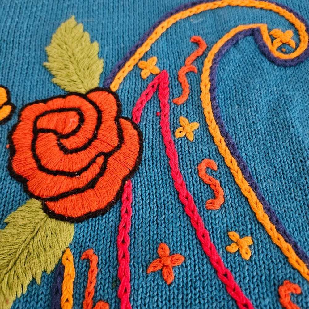 Vtg 80's Western Connection Sweater Turquois Flor… - image 4
