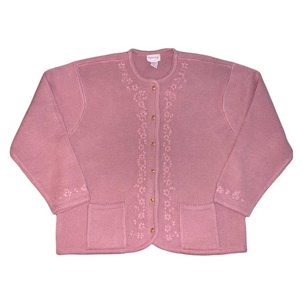 Y2K Mauve Pink Floral Embroidered Button Up Cardi… - image 1
