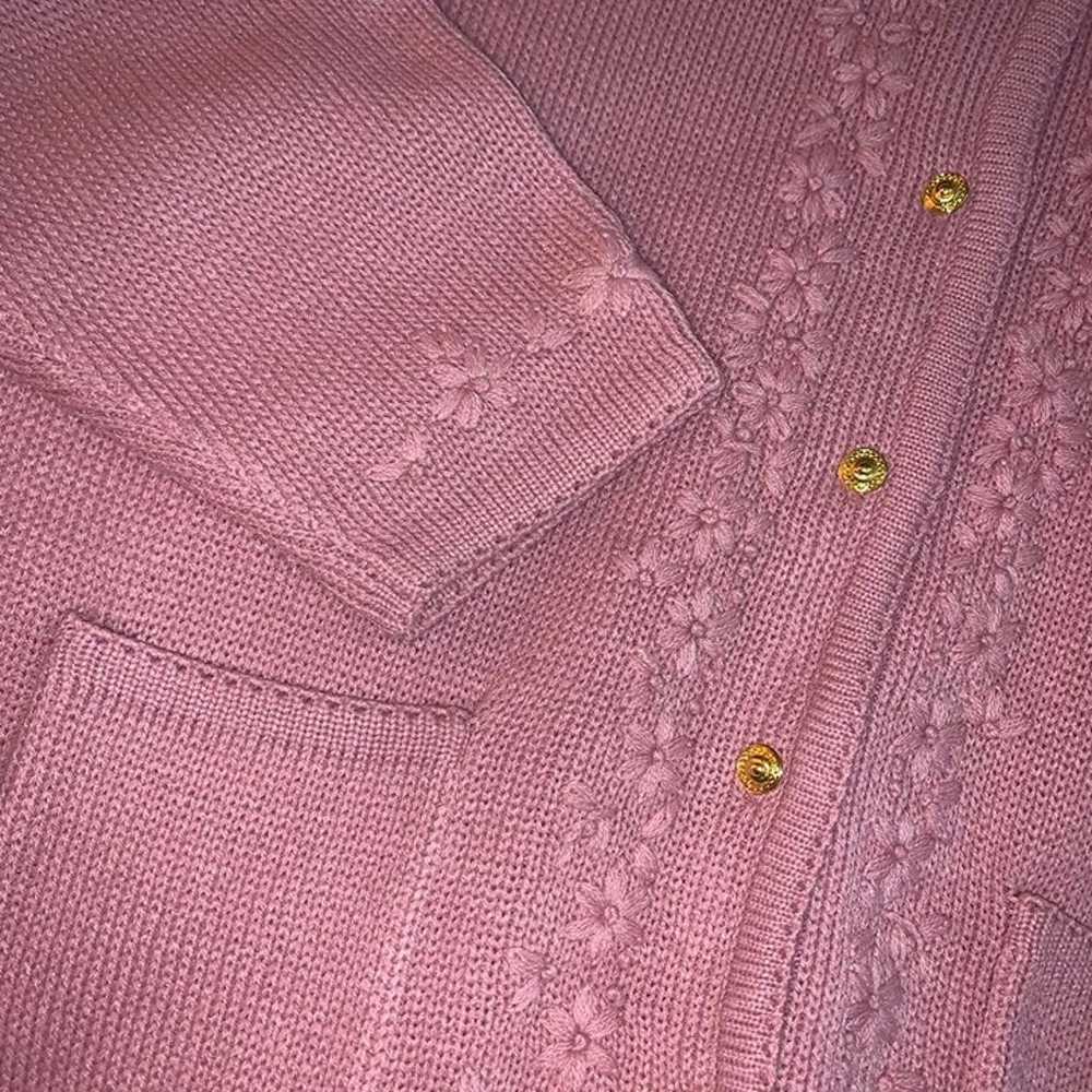 Y2K Mauve Pink Floral Embroidered Button Up Cardi… - image 3
