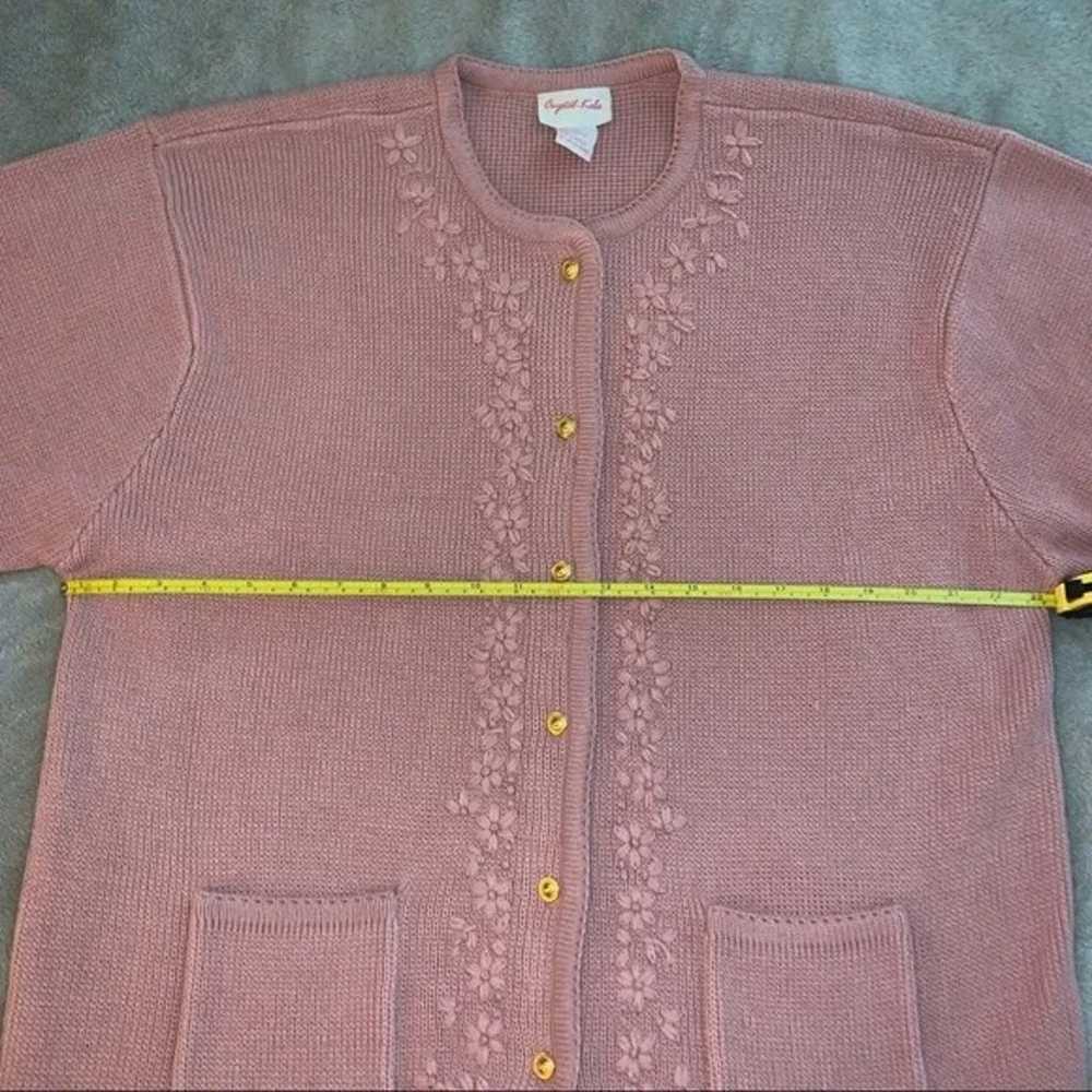 Y2K Mauve Pink Floral Embroidered Button Up Cardi… - image 4