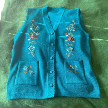 teal blue grandma sleeveless vest - image 1
