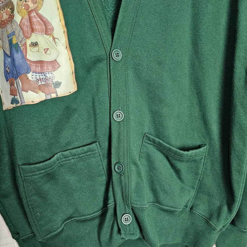 Vintage Sweater Womens XL Green Fall Scarecrow Su… - image 2