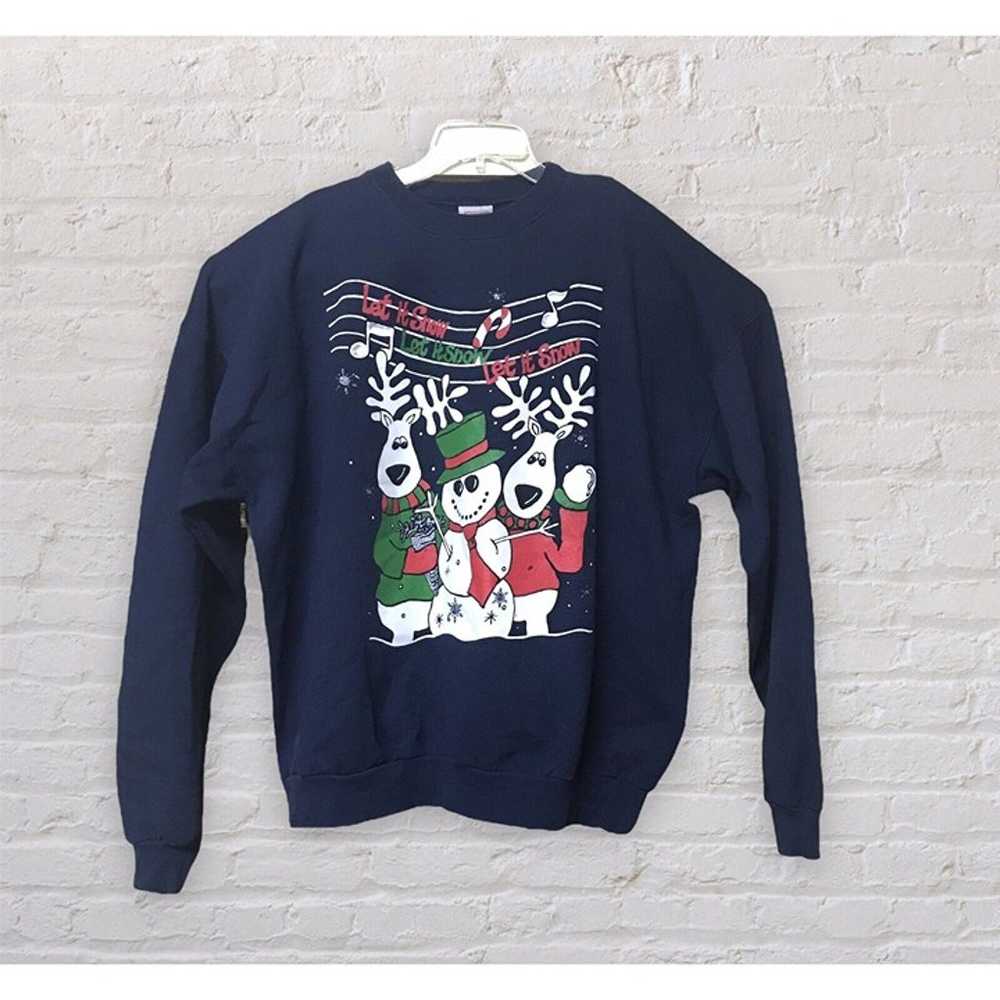 Vtg Christmas Holiday Snowman Crewneck Sweatshirt… - image 1