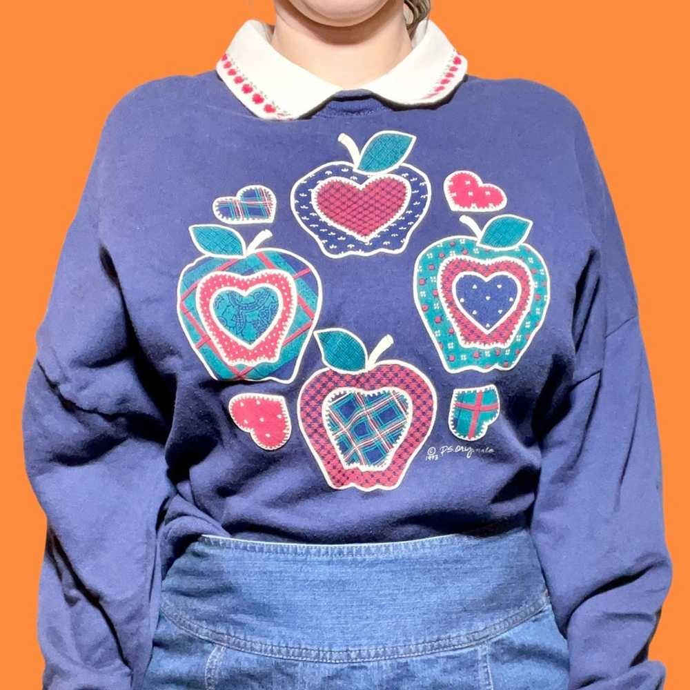 Vintage 90s Apples Collared Sweatshirt - image 1