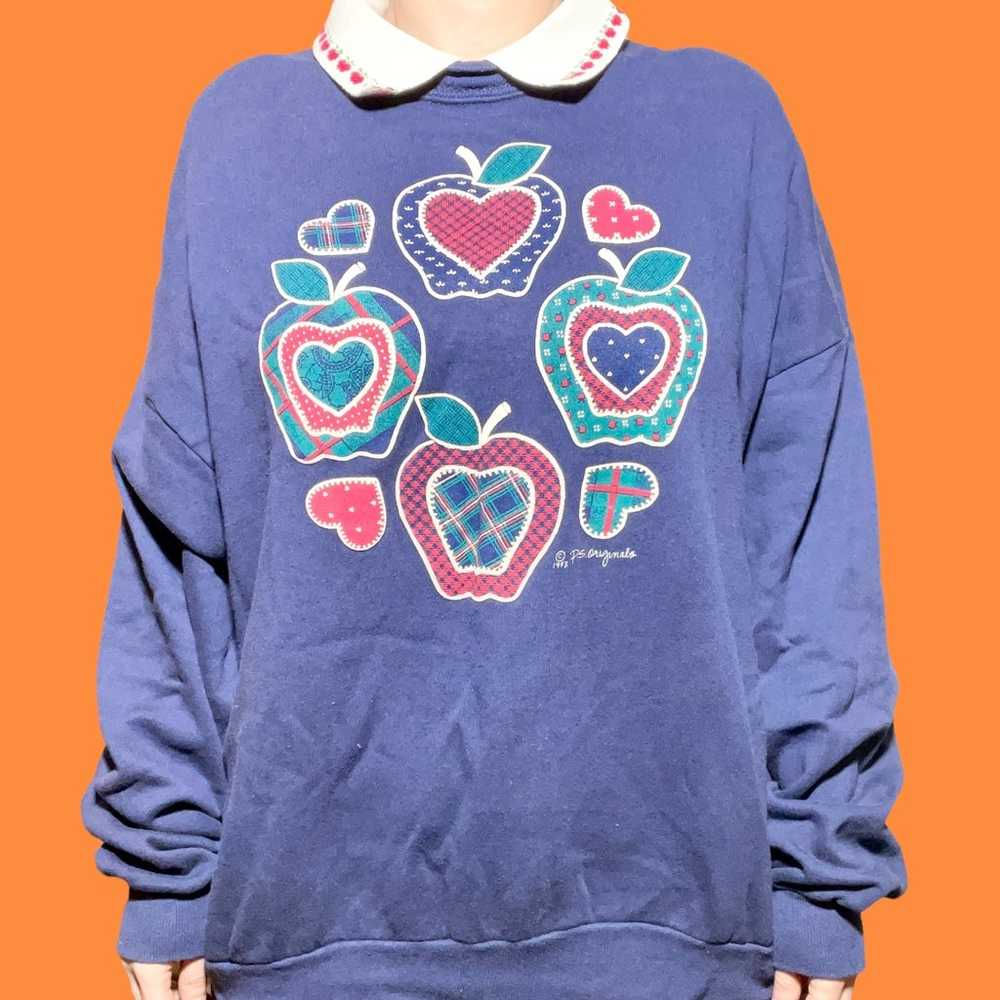 Vintage 90s Apples Collared Sweatshirt - image 2