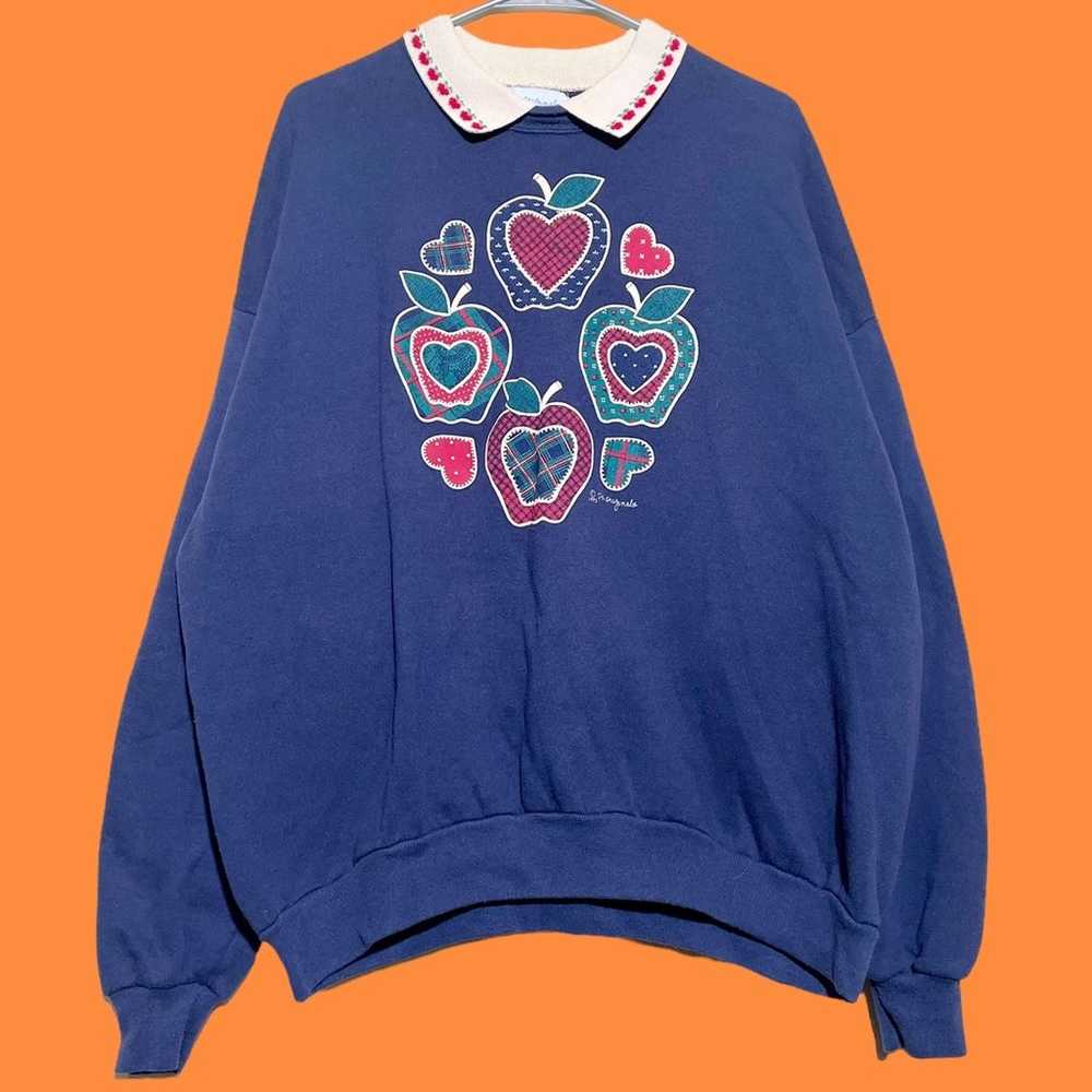 Vintage 90s Apples Collared Sweatshirt - image 3