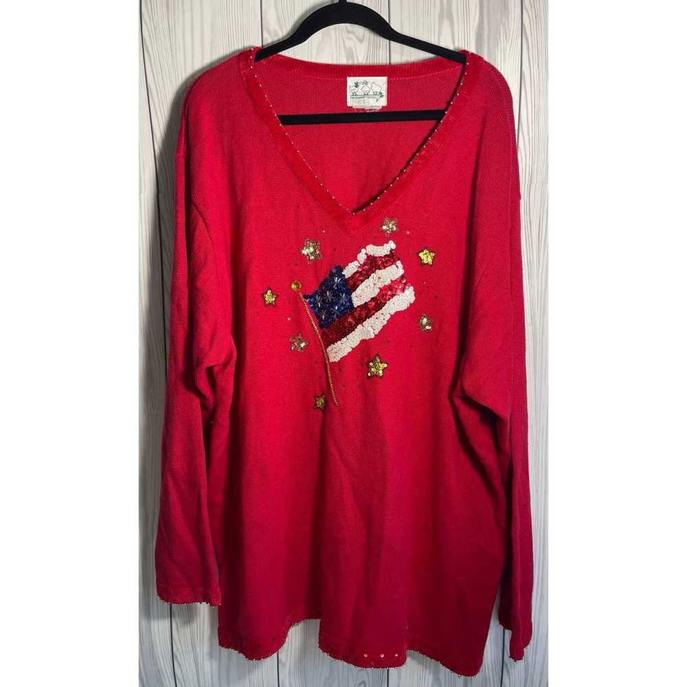 The Quacker Factory Sweater Womens 2X Vintage Red… - image 1