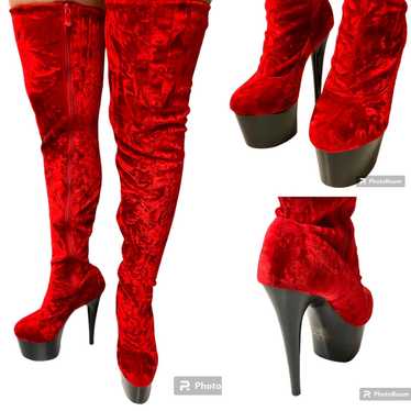Unkwn CRUSHED Red VELVET Stiletto 7" High Heel PL… - image 1