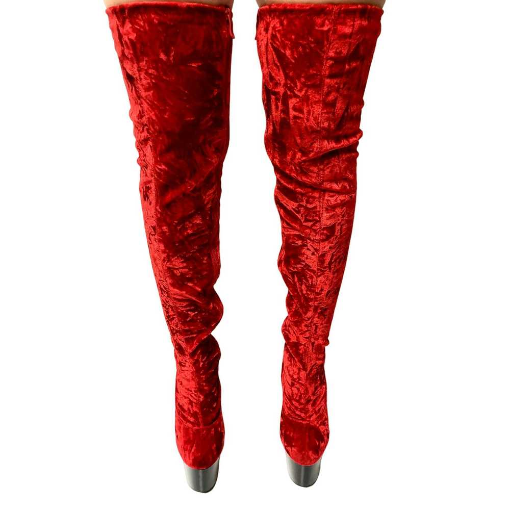 Unkwn CRUSHED Red VELVET Stiletto 7" High Heel PL… - image 2