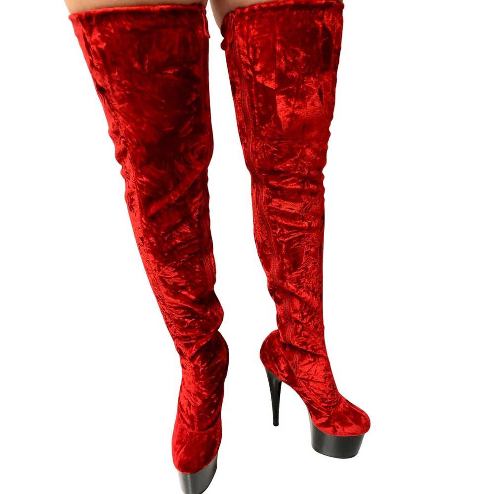 Unkwn CRUSHED Red VELVET Stiletto 7" High Heel PL… - image 3