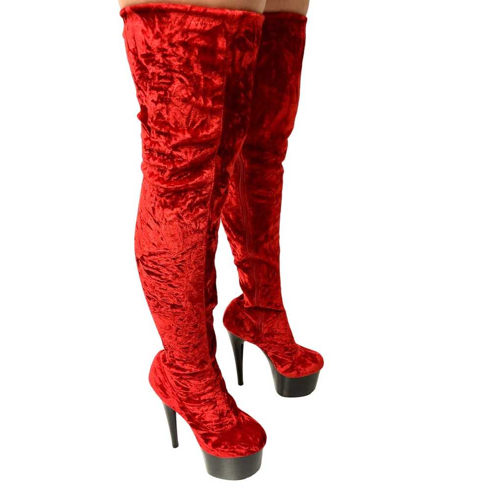 Unkwn CRUSHED Red VELVET Stiletto 7" High Heel PL… - image 4