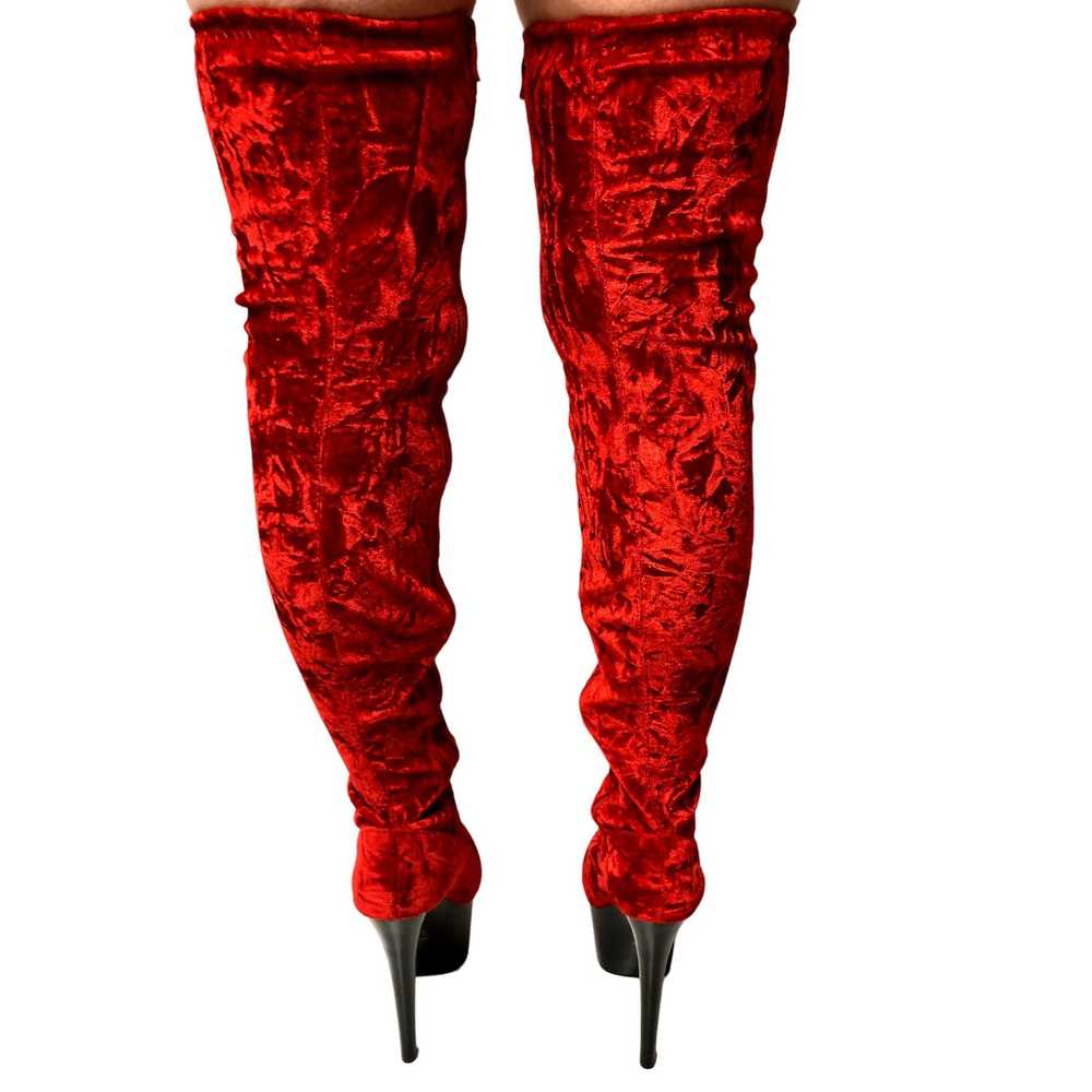 Unkwn CRUSHED Red VELVET Stiletto 7" High Heel PL… - image 5