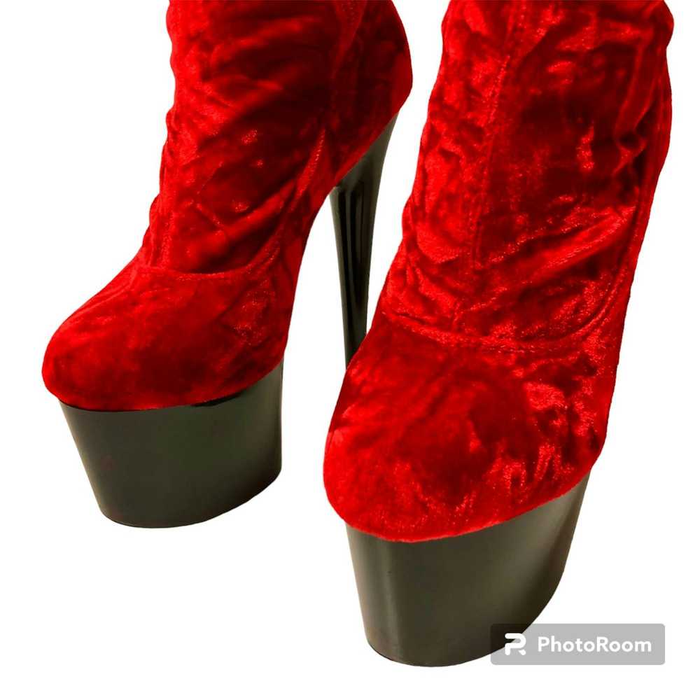 Unkwn CRUSHED Red VELVET Stiletto 7" High Heel PL… - image 7