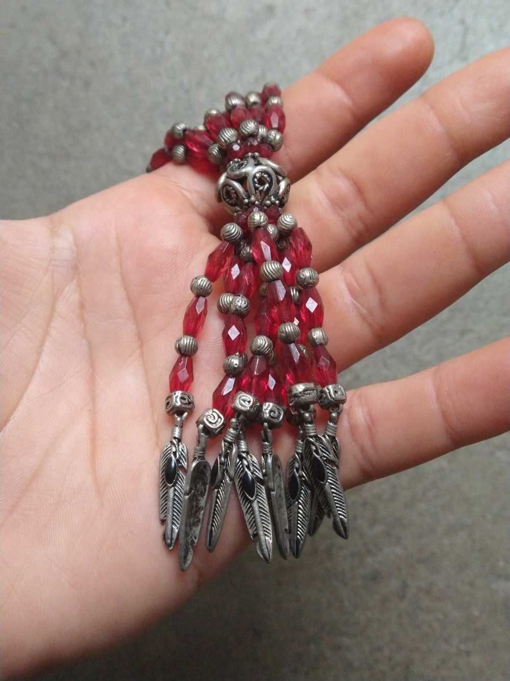 Custom × Jewelry × Vintage Necklace Red Glass Bea… - image 10