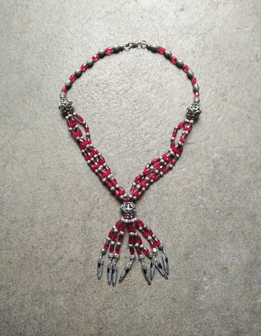 Custom × Jewelry × Vintage Necklace Red Glass Bea… - image 1