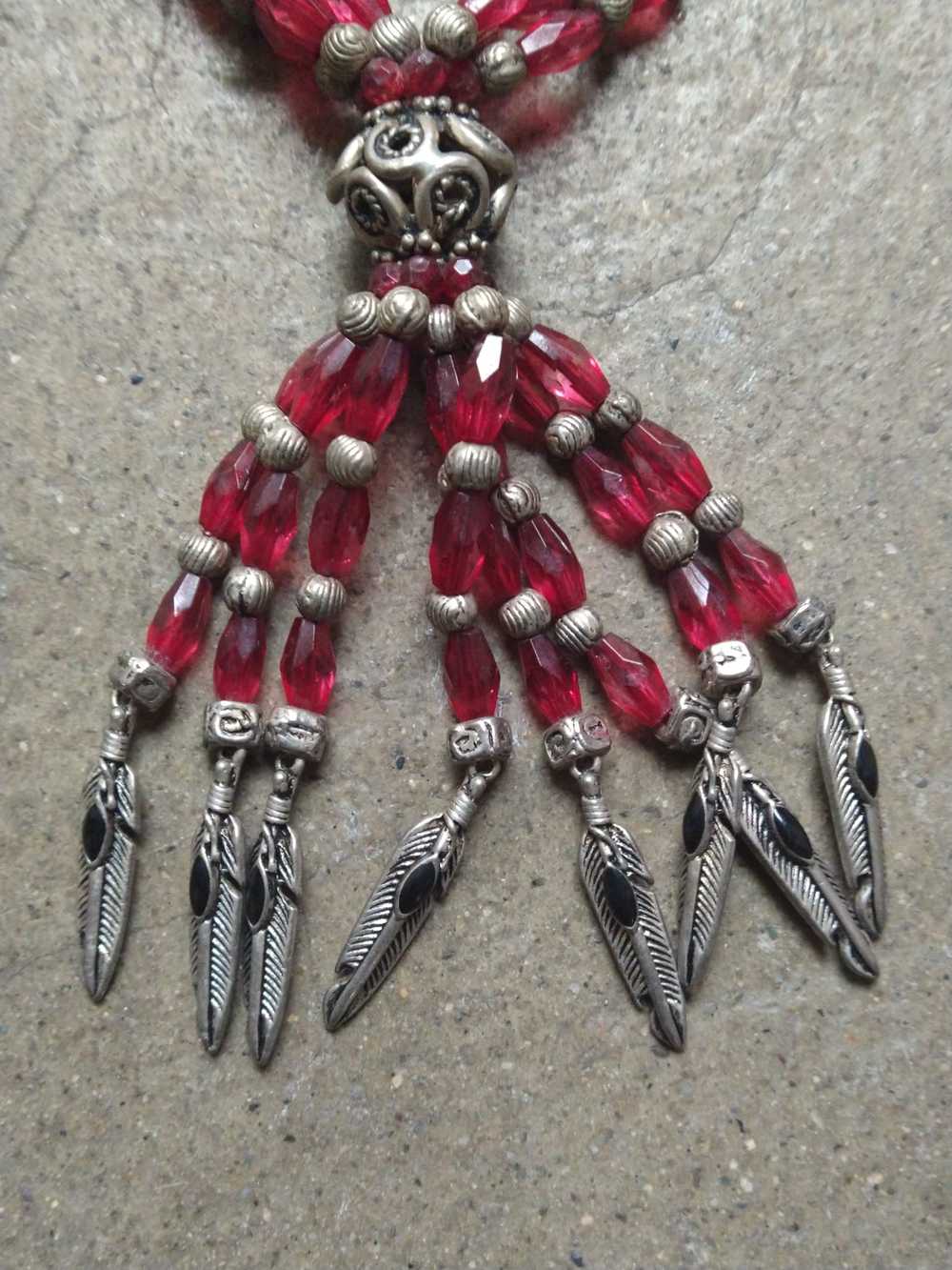 Custom × Jewelry × Vintage Necklace Red Glass Bea… - image 2