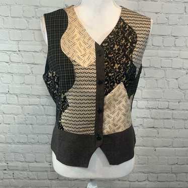 CANVASBACKS Vest Vintage Patchwork Black/ Beige/G… - image 1