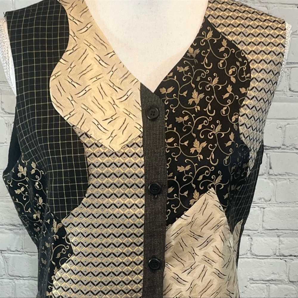 CANVASBACKS Vest Vintage Patchwork Black/ Beige/G… - image 2