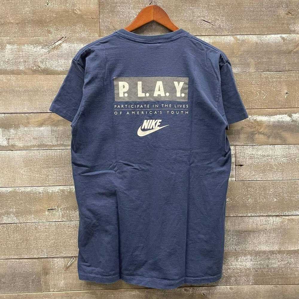 Vintage 1990s Nike Navy Blue Play Graphic T-Shirt… - image 1