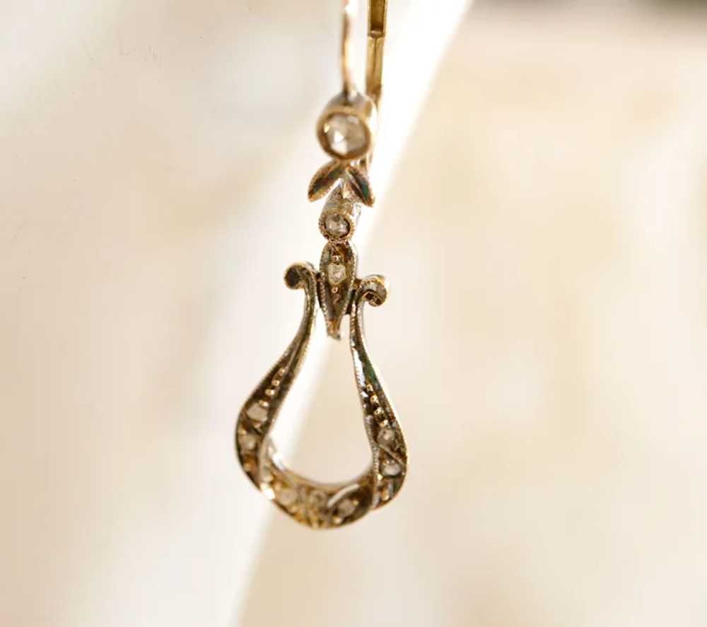 14K Victorian Holland Rose Cut Diamond Earrings - image 2