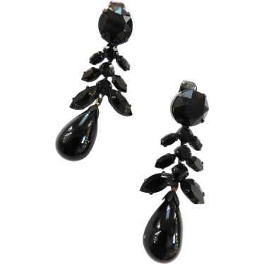 Italian Jet Black Drippy Vintage 60s Earrings