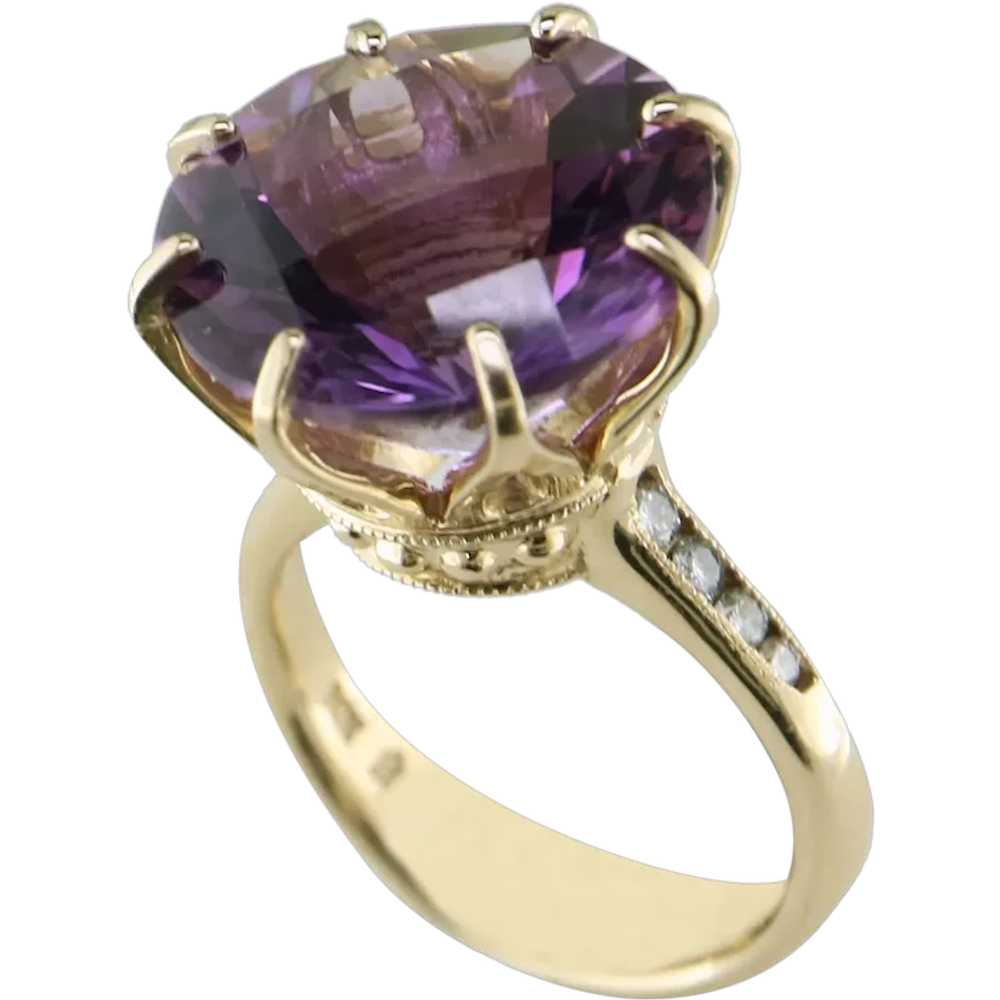 14K Yellow Gold Amethyst and Diamond Ring - image 1