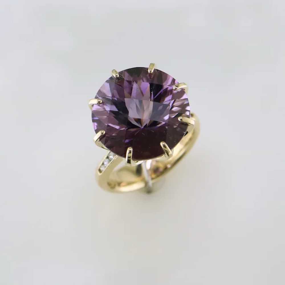 14K Yellow Gold Amethyst and Diamond Ring - image 2