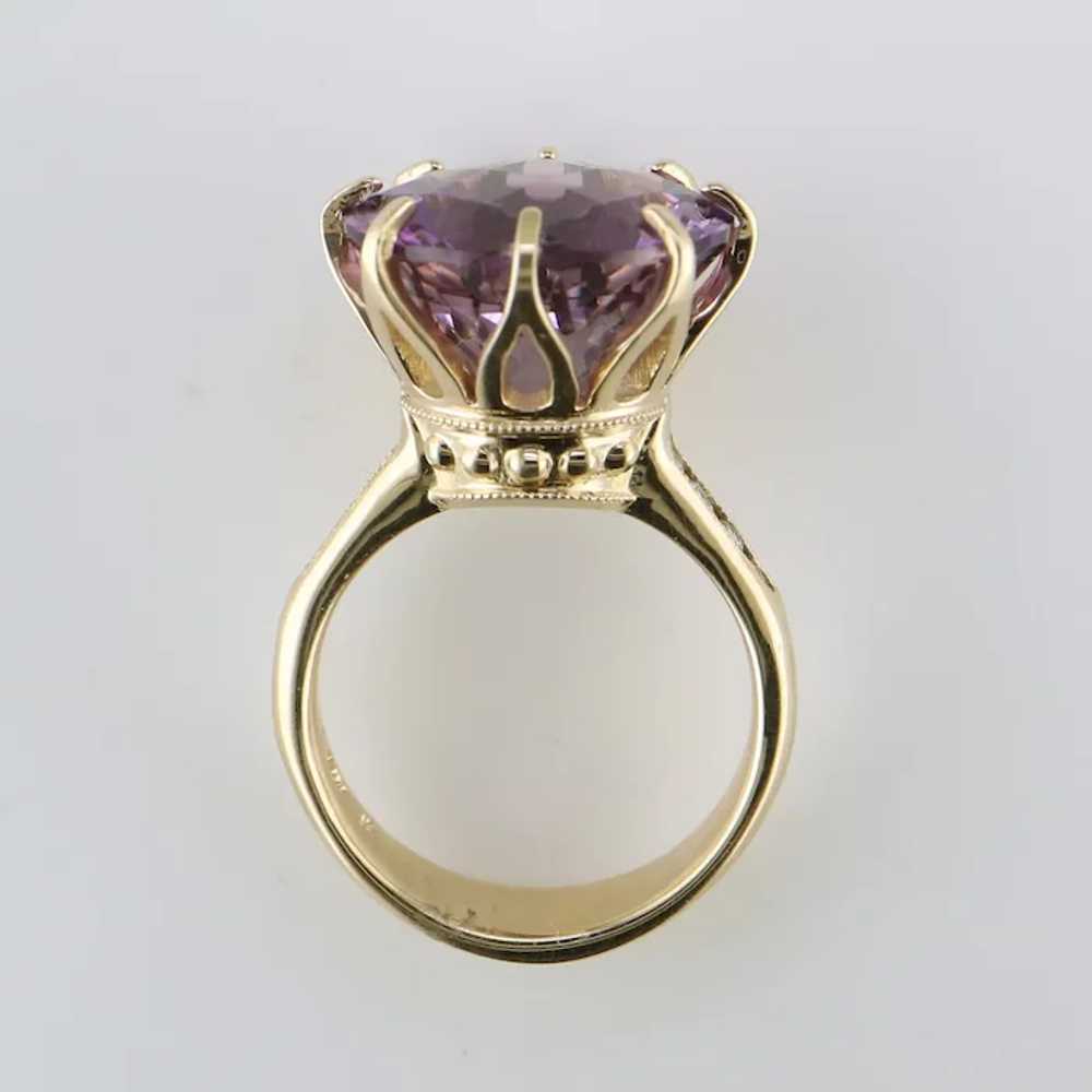 14K Yellow Gold Amethyst and Diamond Ring - image 3