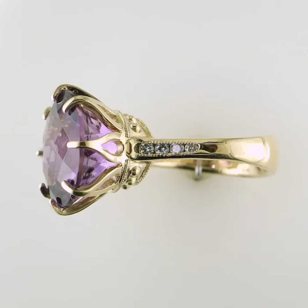 14K Yellow Gold Amethyst and Diamond Ring - image 4