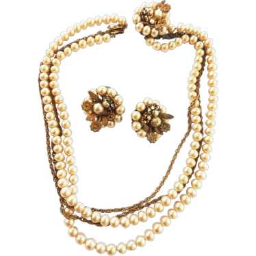Gorgeous DeMario 1950s Faux Pearls Necklace and E… - image 1