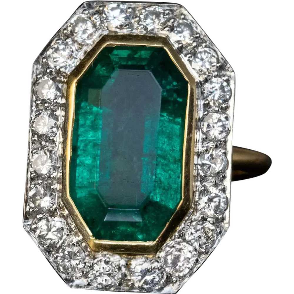Art Deco Era Vintage French Emerald Diamond Ring - image 1