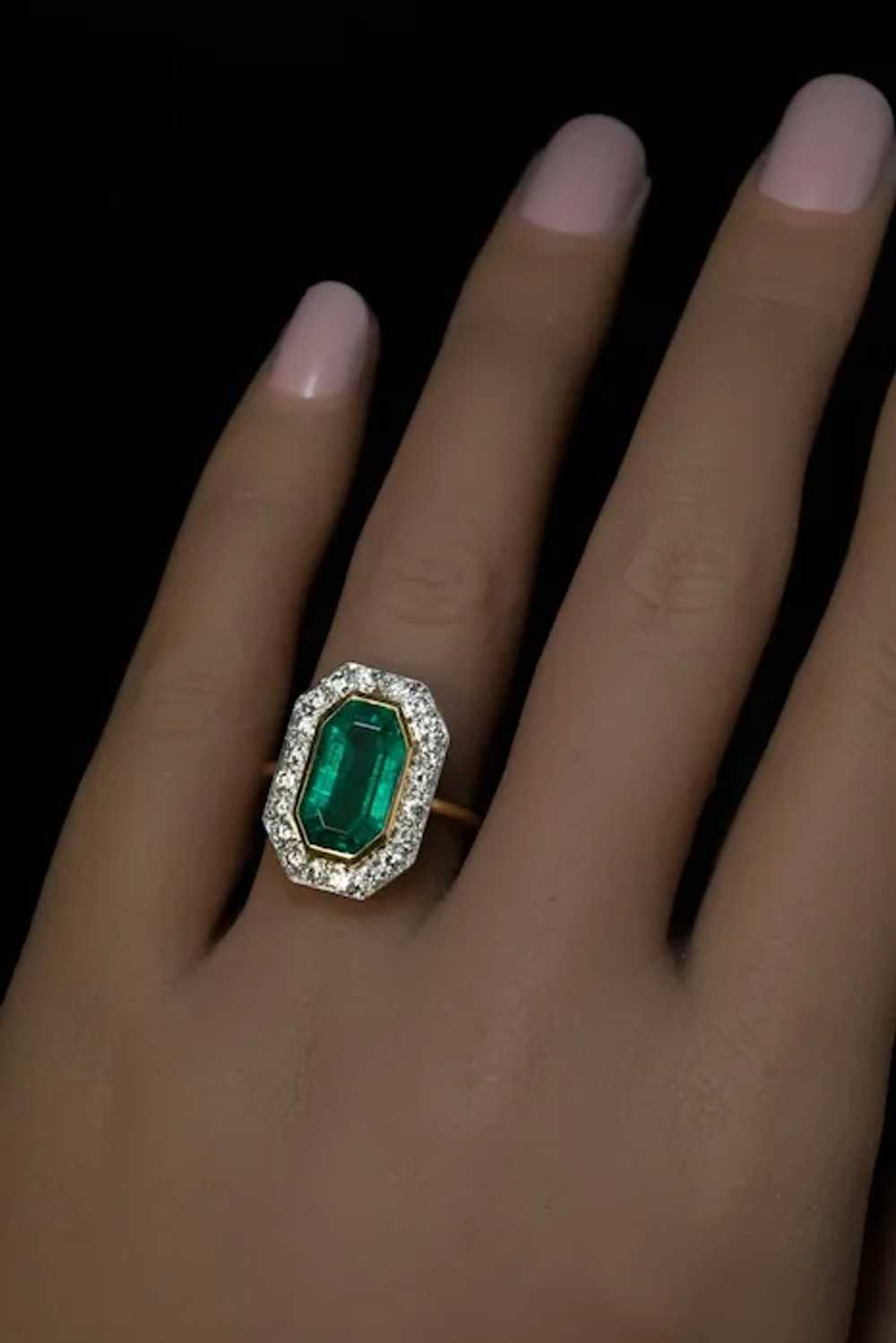 Art Deco Era Vintage French Emerald Diamond Ring - image 2