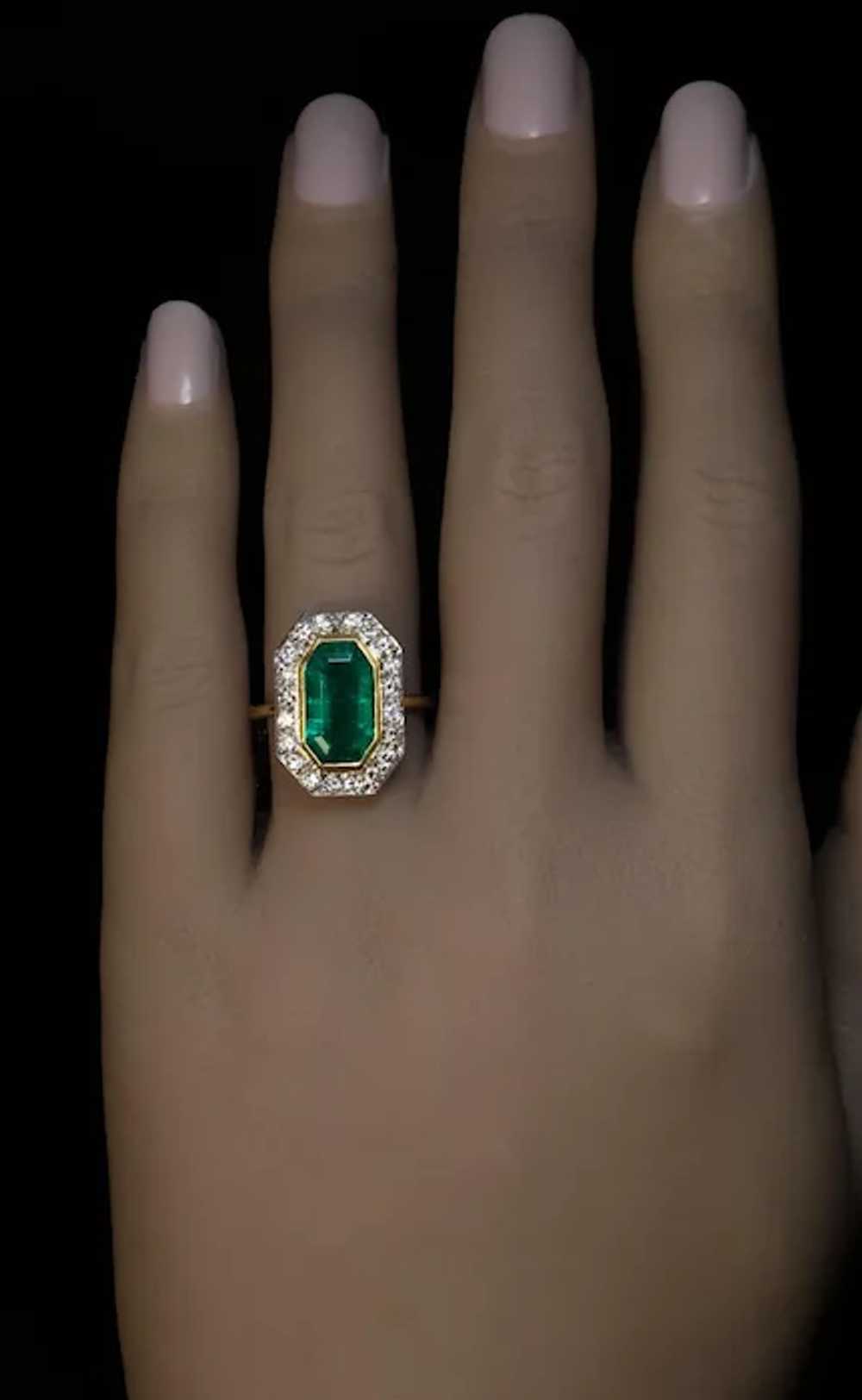 Art Deco Era Vintage French Emerald Diamond Ring - image 3