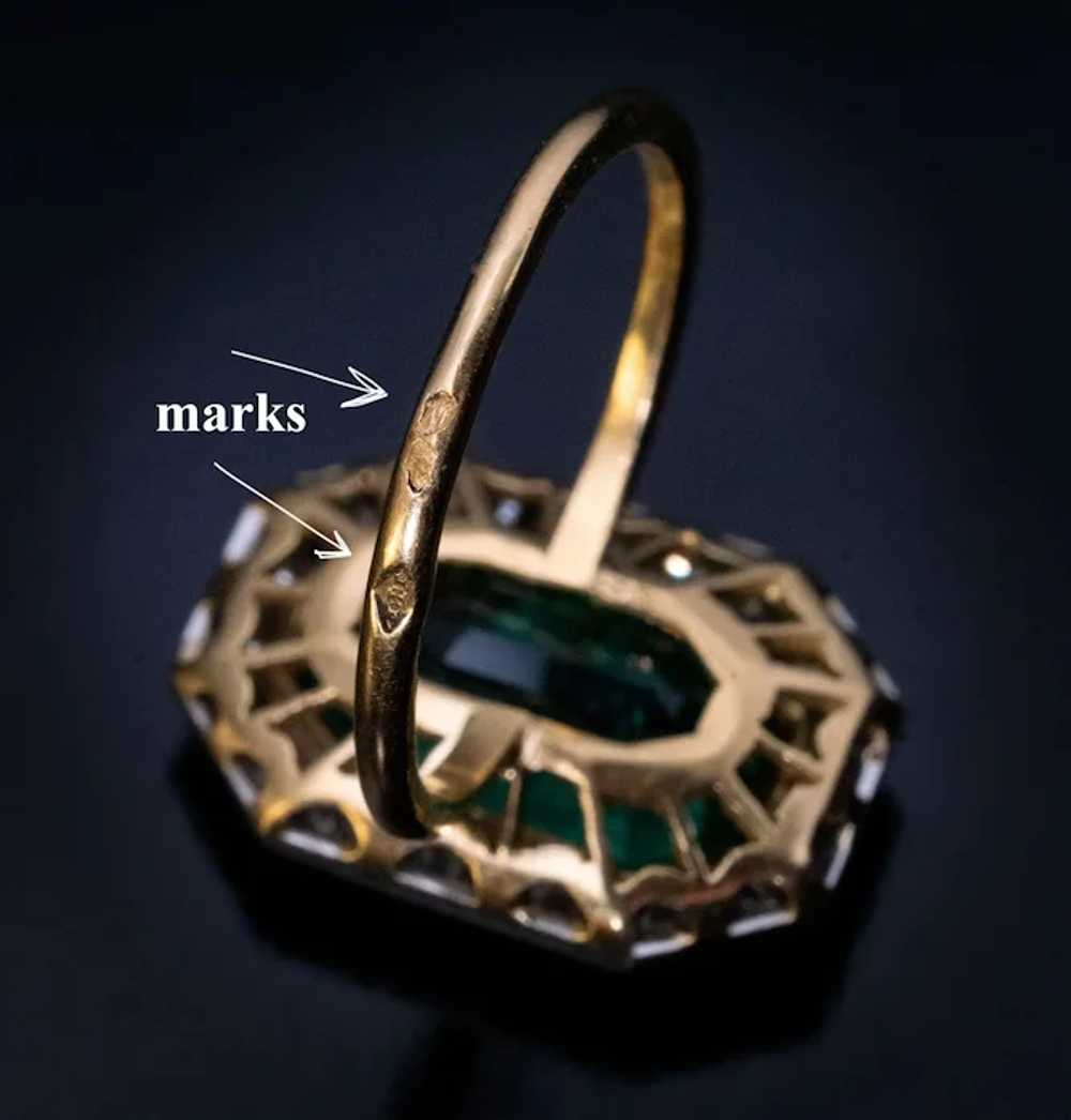 Art Deco Era Vintage French Emerald Diamond Ring - image 5