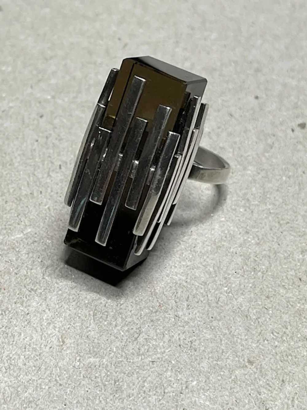 Smoky Quartz 1960’s Modernist Sterling Ring - image 10