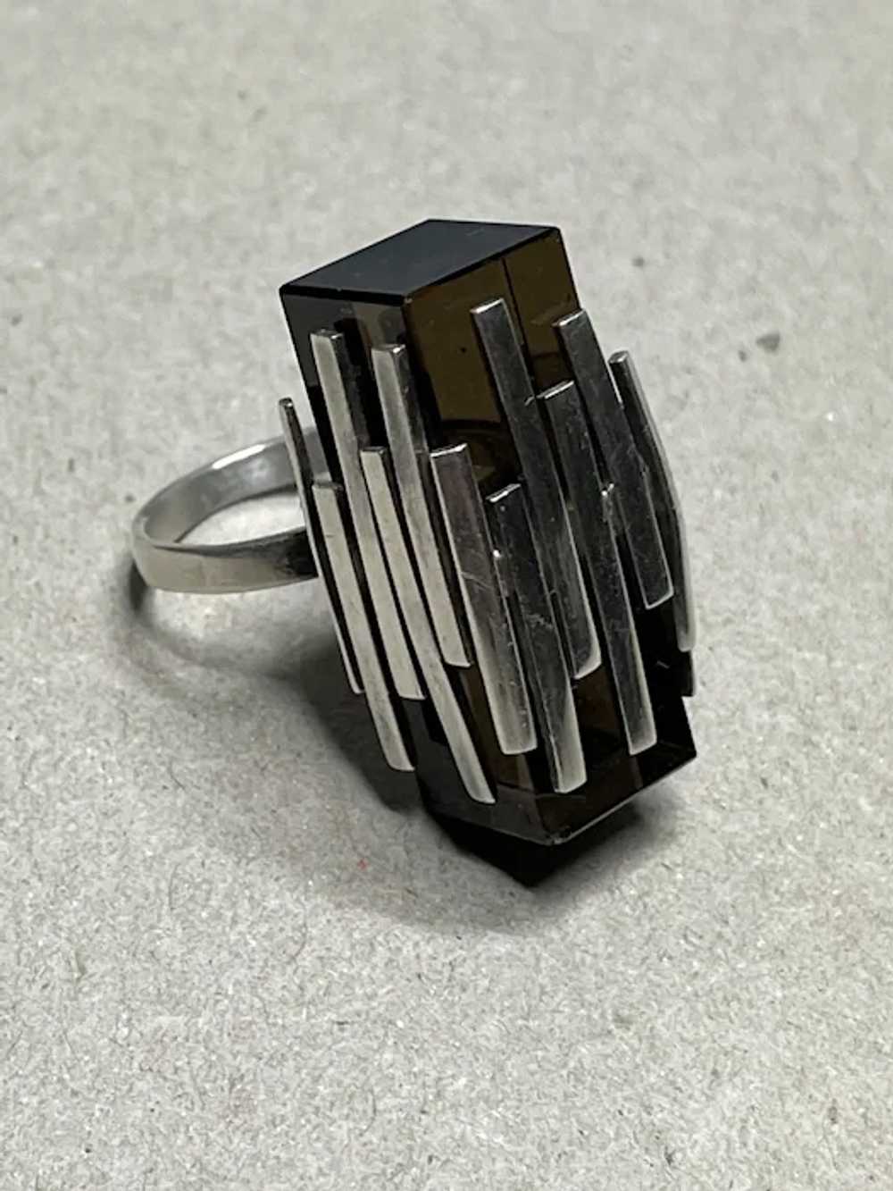 Smoky Quartz 1960’s Modernist Sterling Ring - image 11