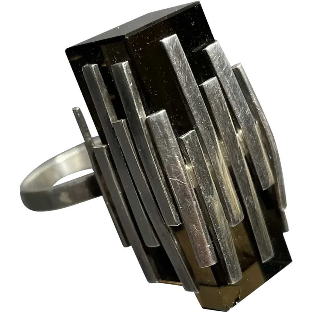 Smoky Quartz 1960’s Modernist Sterling Ring - image 1