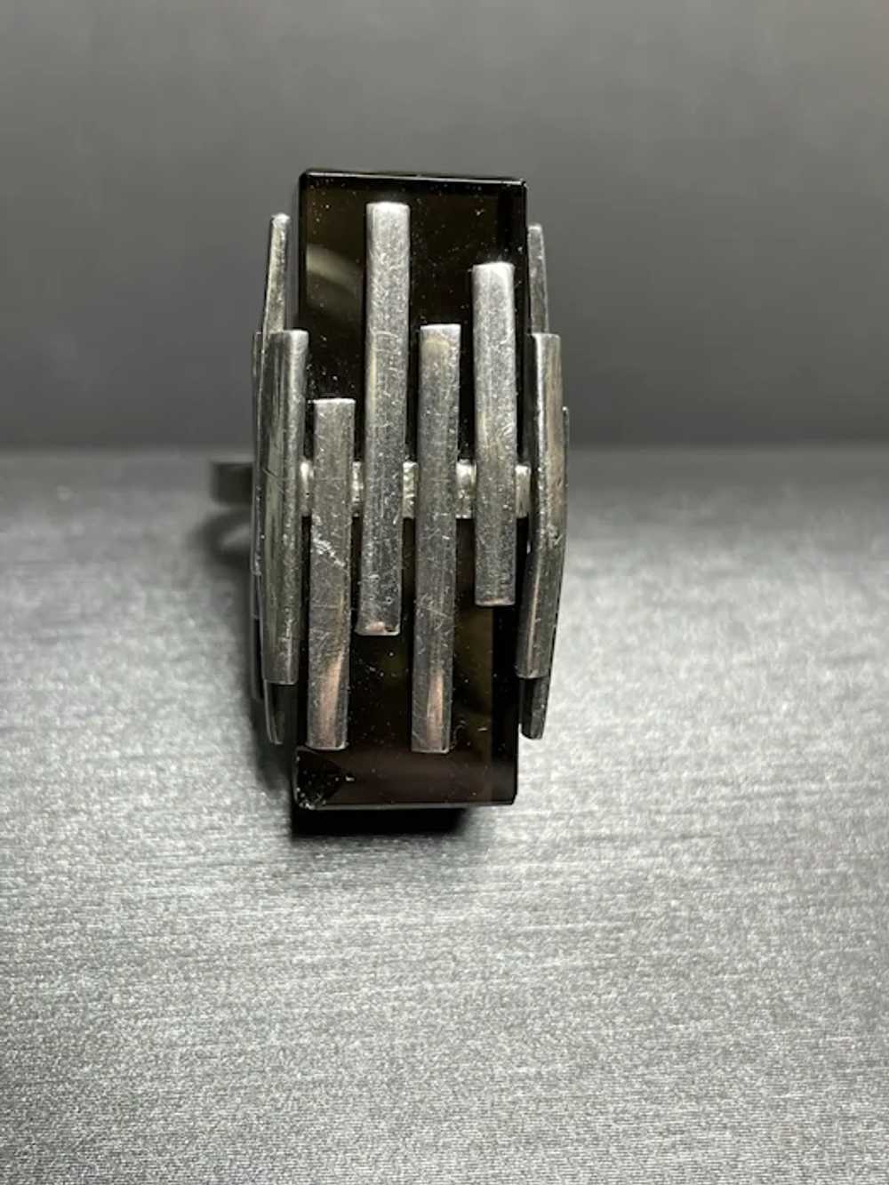 Smoky Quartz 1960’s Modernist Sterling Ring - image 8
