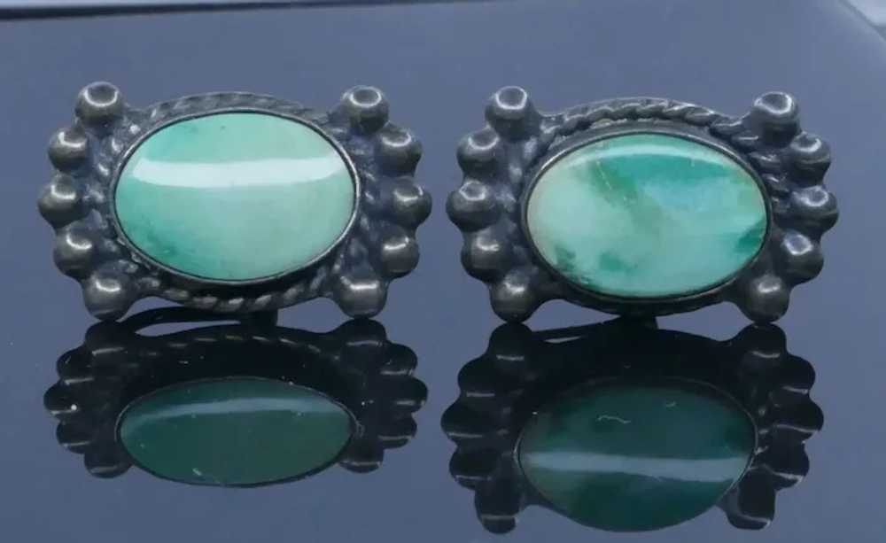Antique Screwback Earrings With Green Oval Center… - image 4