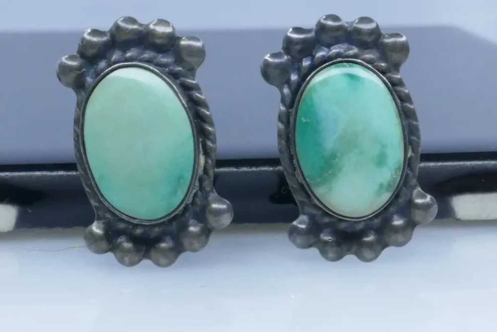 Antique Screwback Earrings With Green Oval Center… - image 6