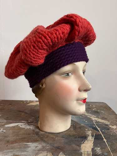 Vintage 1960's Jeanne Damon Chunky Knit Beret Hat… - image 1