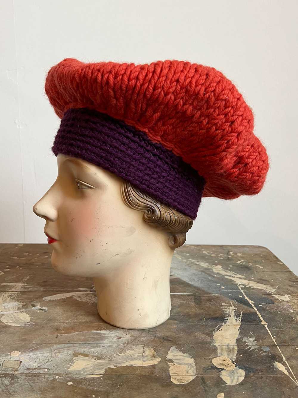 Vintage 1960's Jeanne Damon Chunky Knit Beret Hat… - image 3