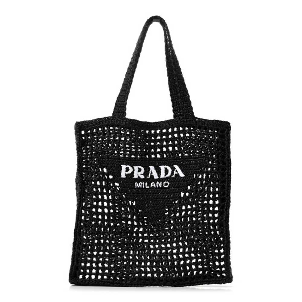 PRADA Raffia Embroidered Logo Tote Bag Black - image 1