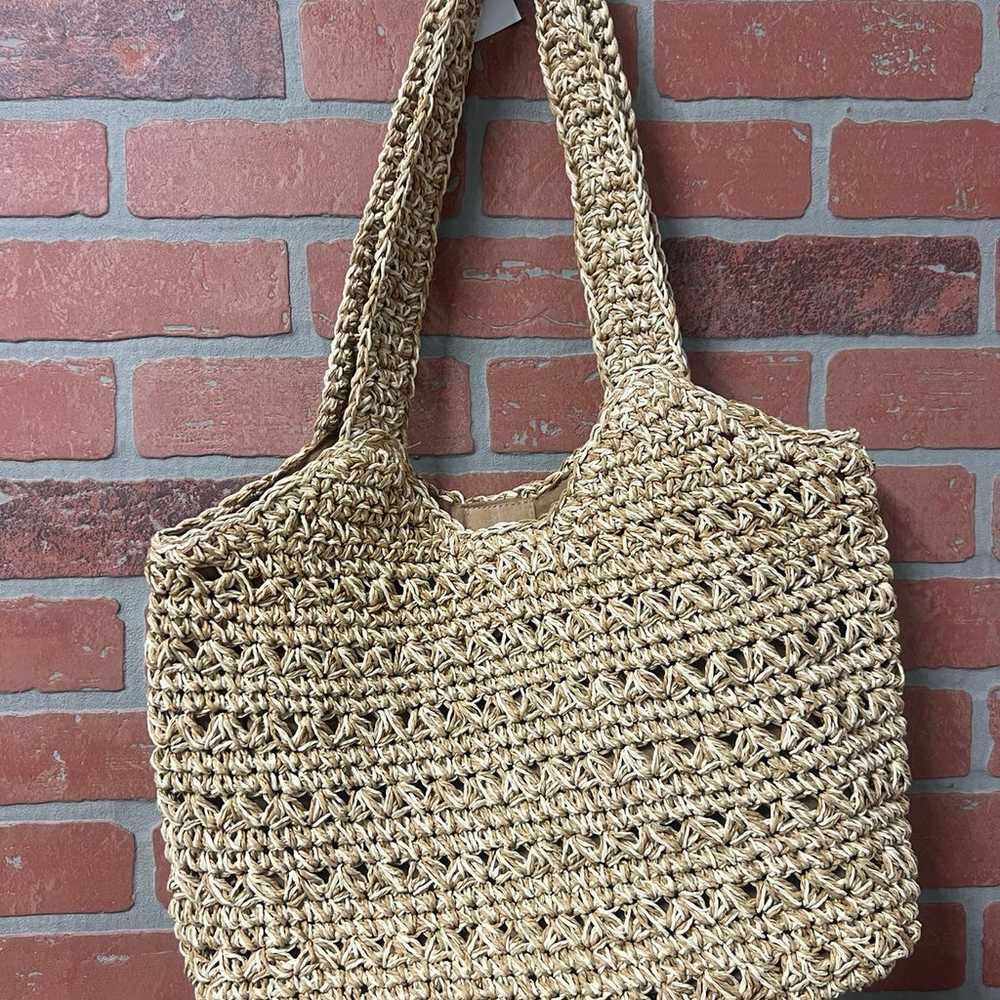 SUN N SAND BEADED/MACRAME STRAW BAG BEACH/BOHEMIA… - image 2